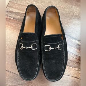 Gucci Black Suede Men's horse-bit driving moccasins size 8.5 G
